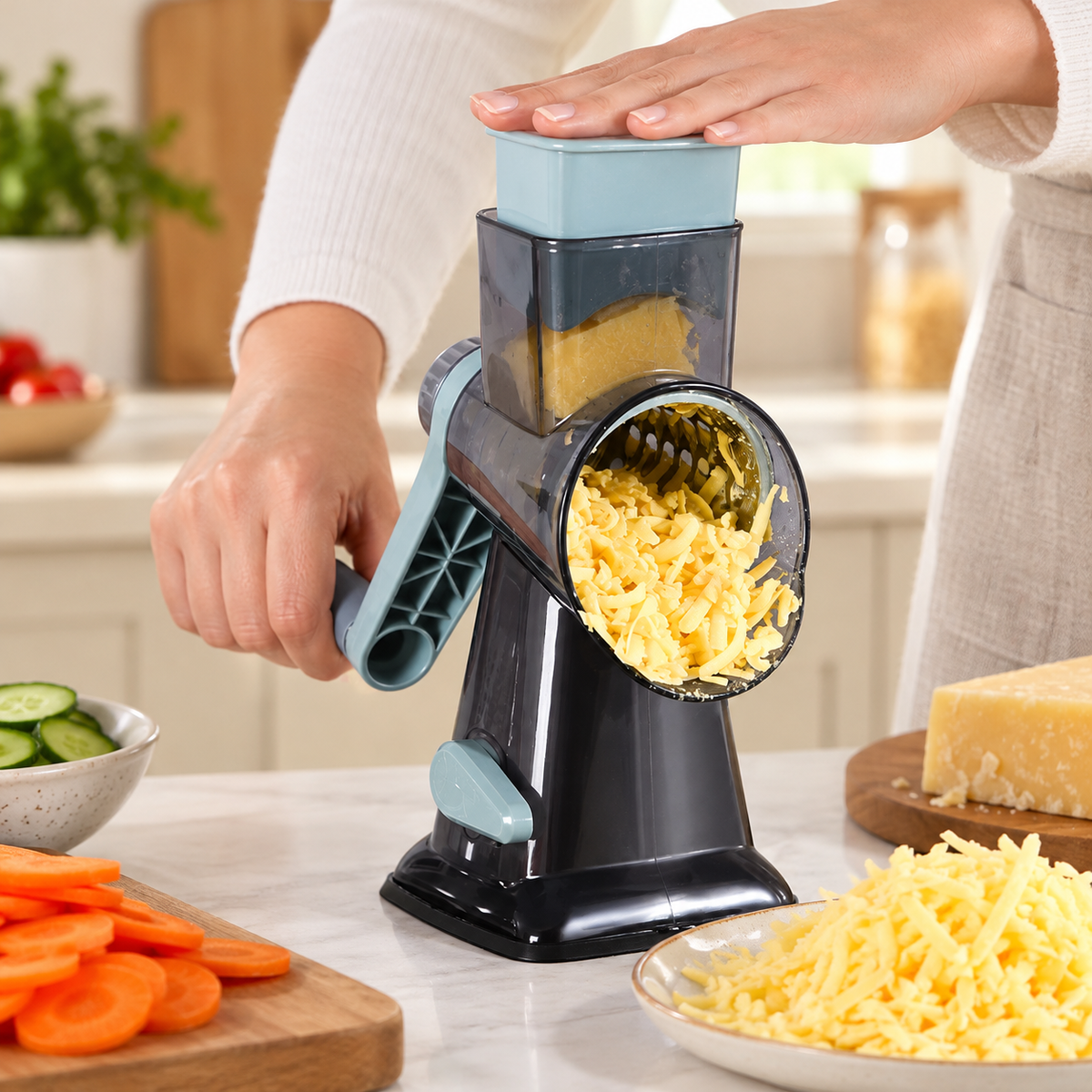 Hand-Crank Rotary Grater — Blue Gray — product detail — product illustration