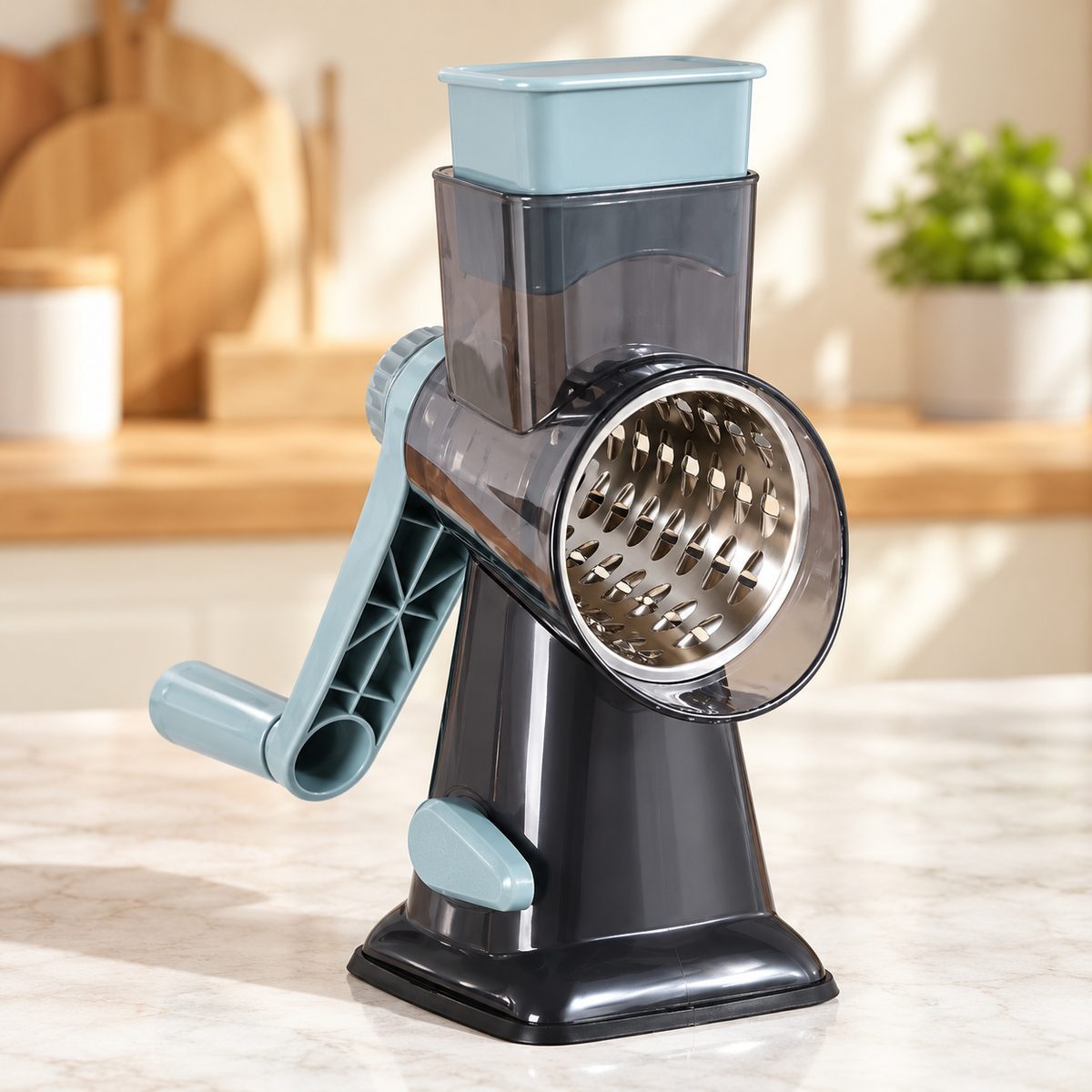 Hand-Crank Rotary Grater — Blue Gray — product view — product illustration