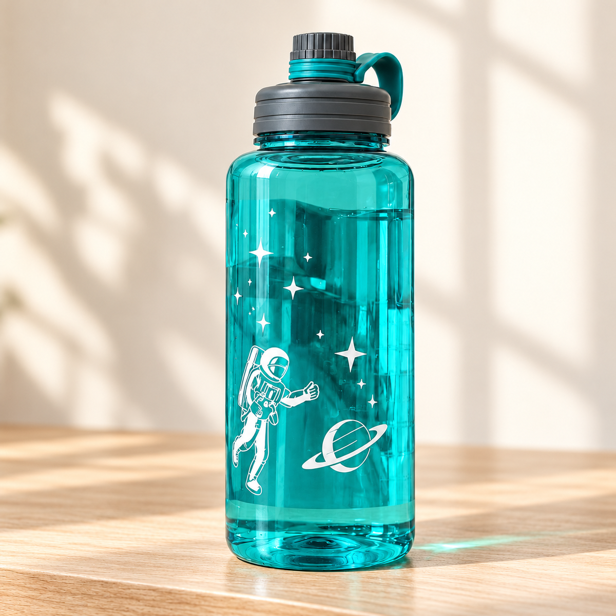 Carry-Handle Water Bottle — Teal — styled scene — product illustration