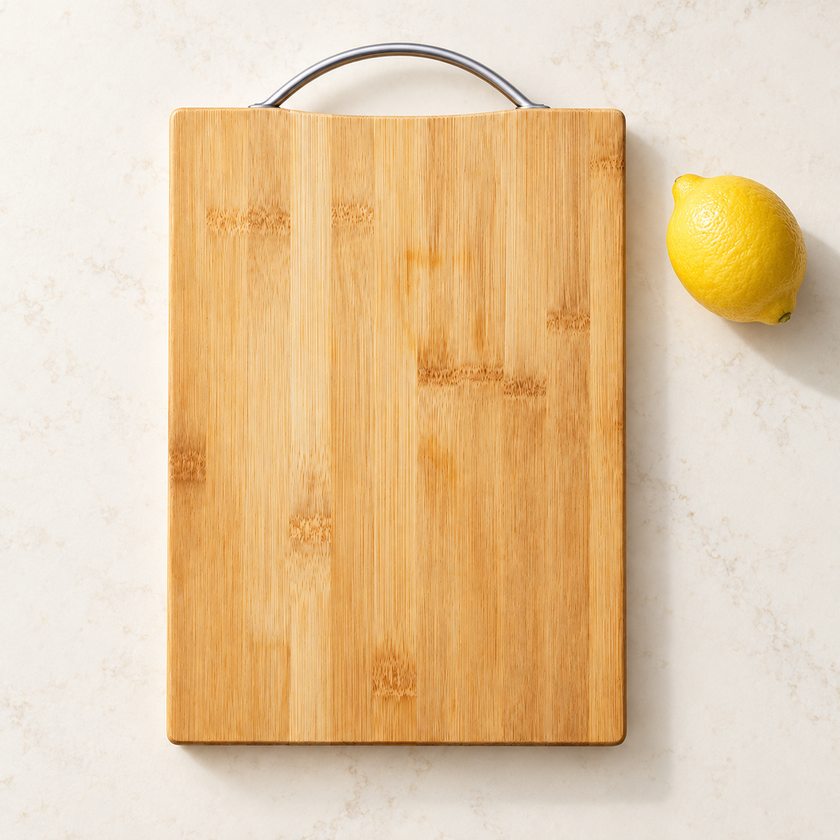Bamboo Cutting Board with Carry Handle — styled scene — product illustration
