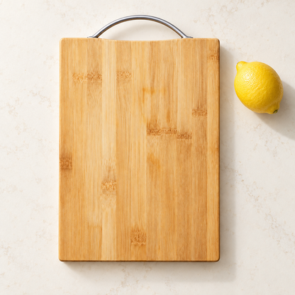 Bamboo Cutting Board with Carry Handle — styled scene — product illustration
