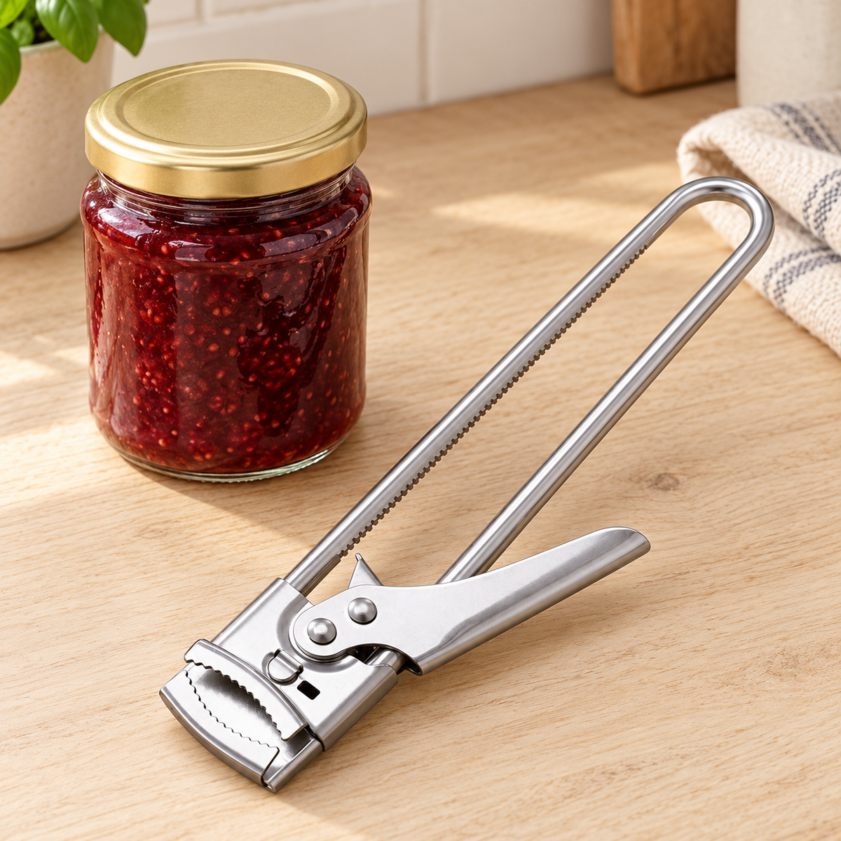 Adjustable Jar Lid Opener — Silver — styled scene — product illustration
