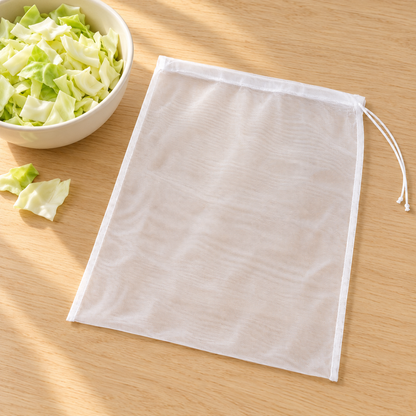 Drawstring Kitchen Straining Bag — styled scene — product illustration