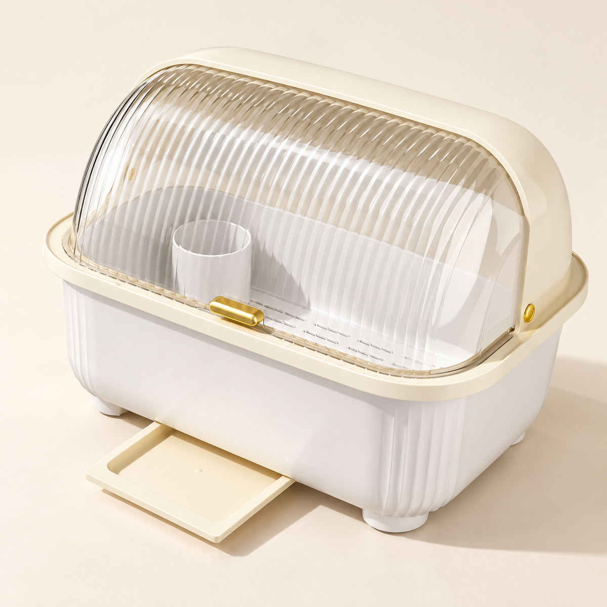 Cream Covered Dish Organizer — product view — product illustration